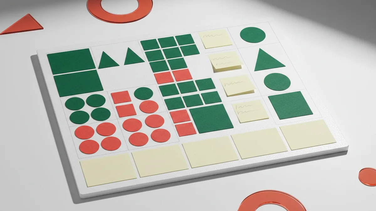 Inspiration board Color swatches and reference shapes organized for logo inspiration