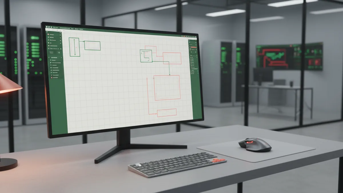 Monitor setup showing a clean vector workspace for logo creation